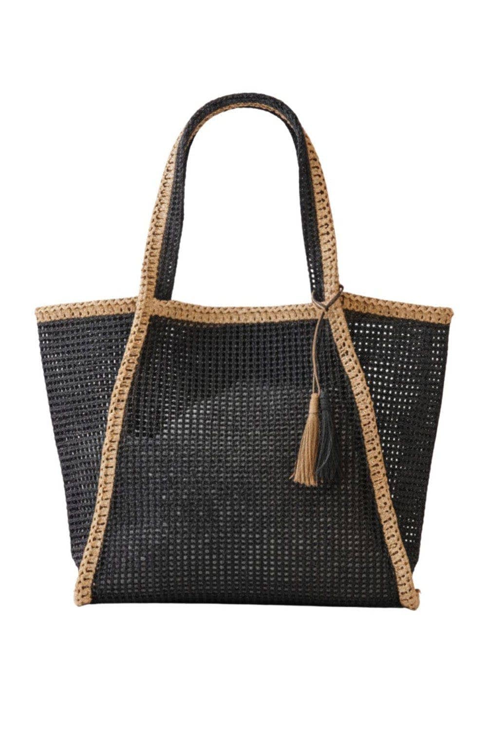 Two Tone Woven Straw Beach Tote Bag