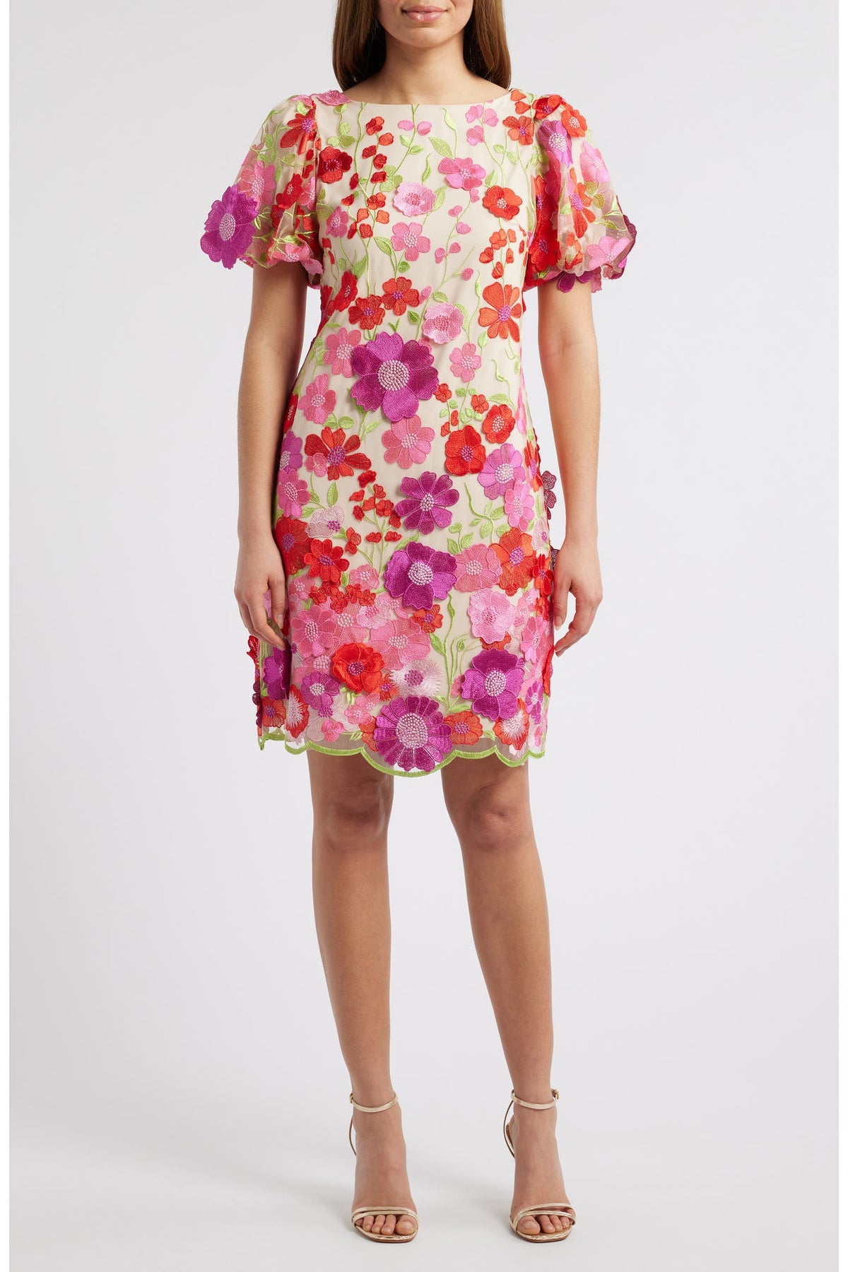 Eliza J Women's Floral-Embroidered Puff-Sleeve Dress