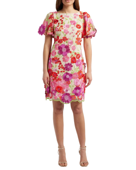 Eliza J Women's Floral-Embroidered Puff-Sleeve Dress
