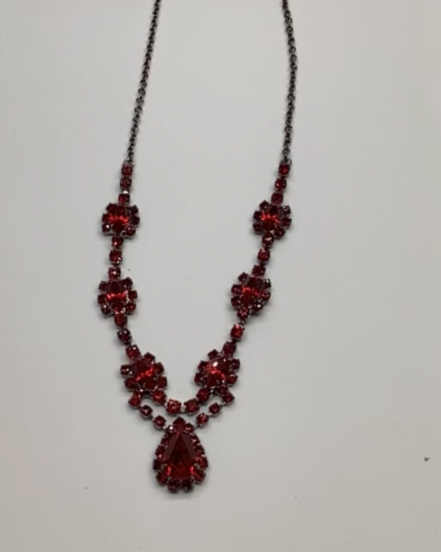 Vintage Crimson Crystal Floral Necklace