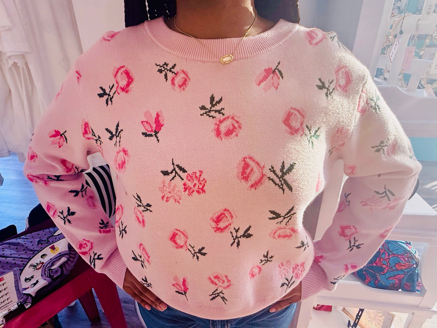 Sweet Floral Print Cropped Sweater