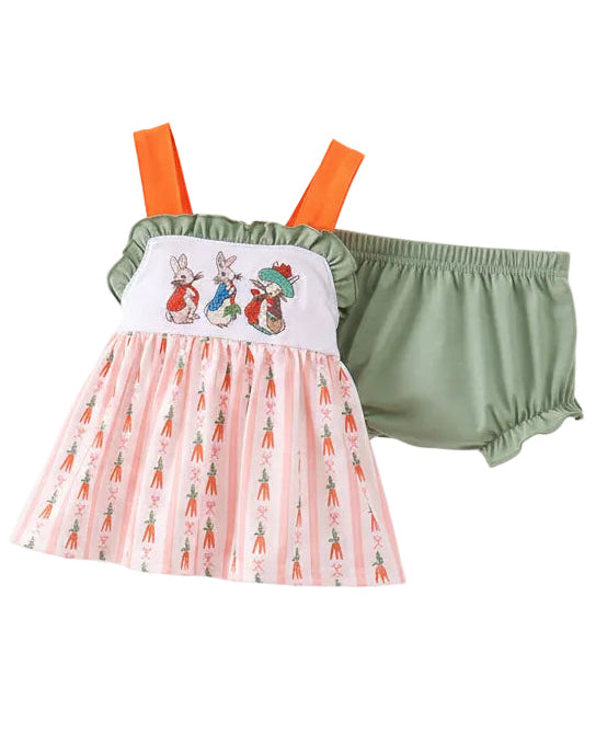 Bunny Embroidery Ruffle Bloomer Set