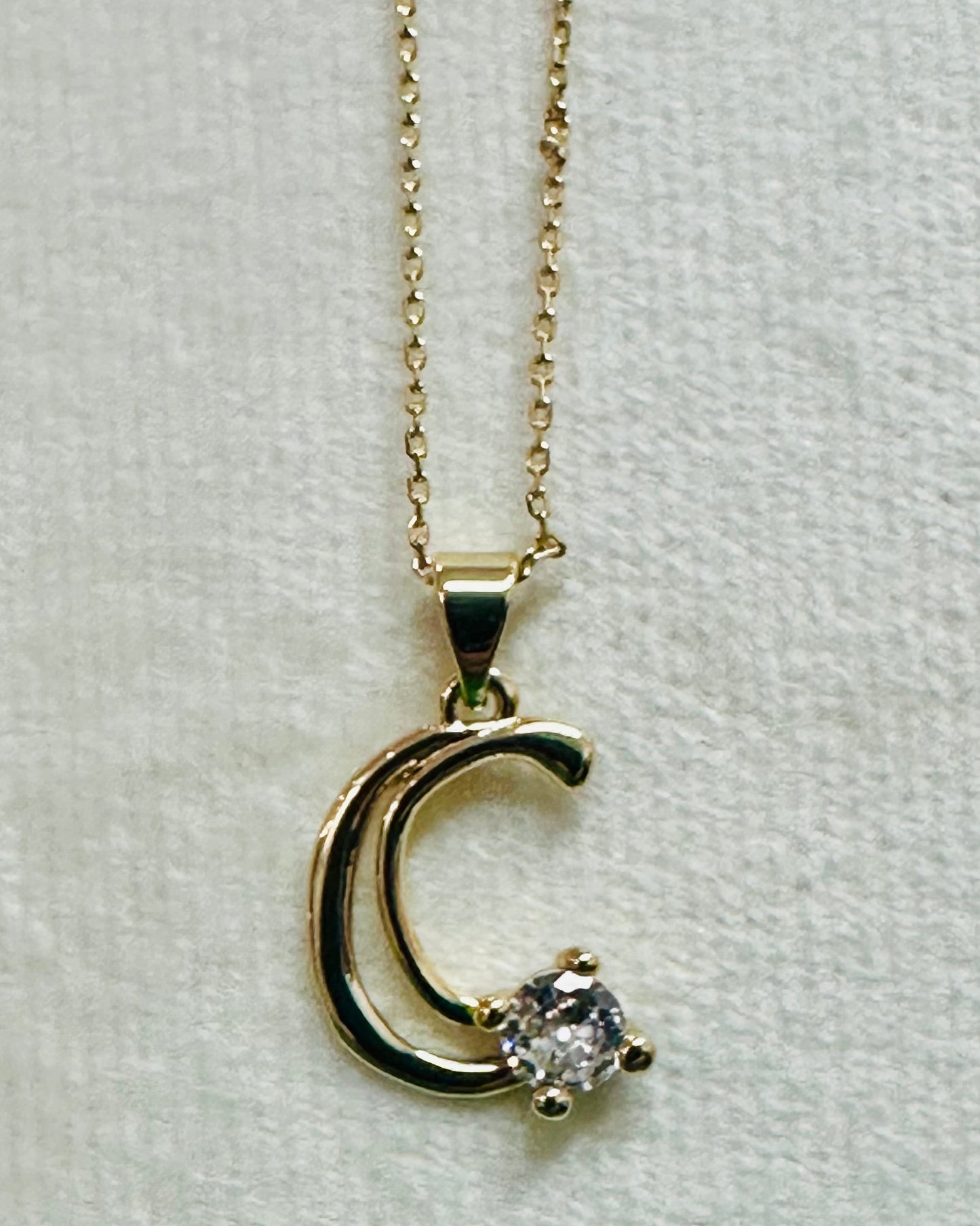 Classic Radiant Gold Crescent Solitaire Necklace