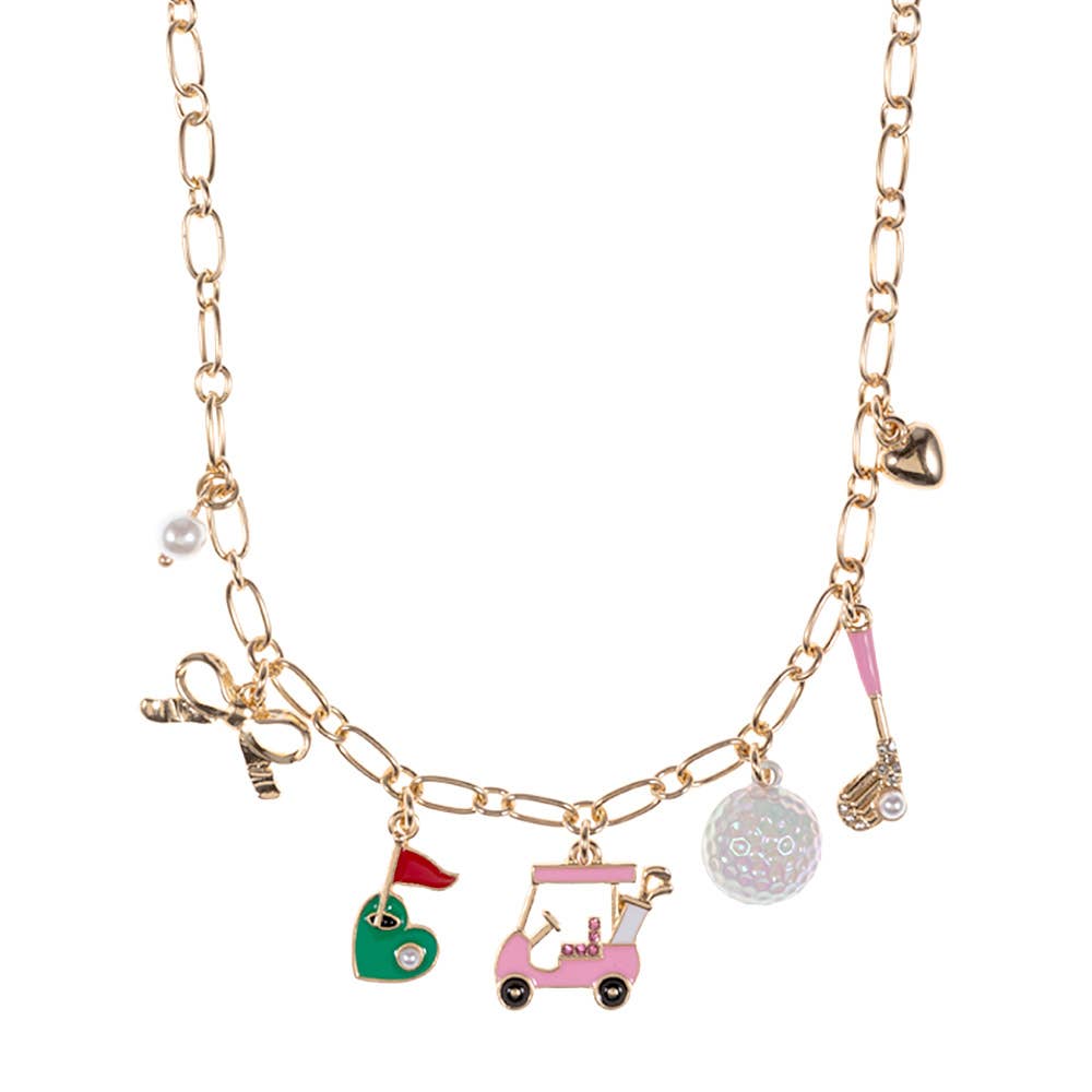 Gold Golf Pearl Charm Necklace