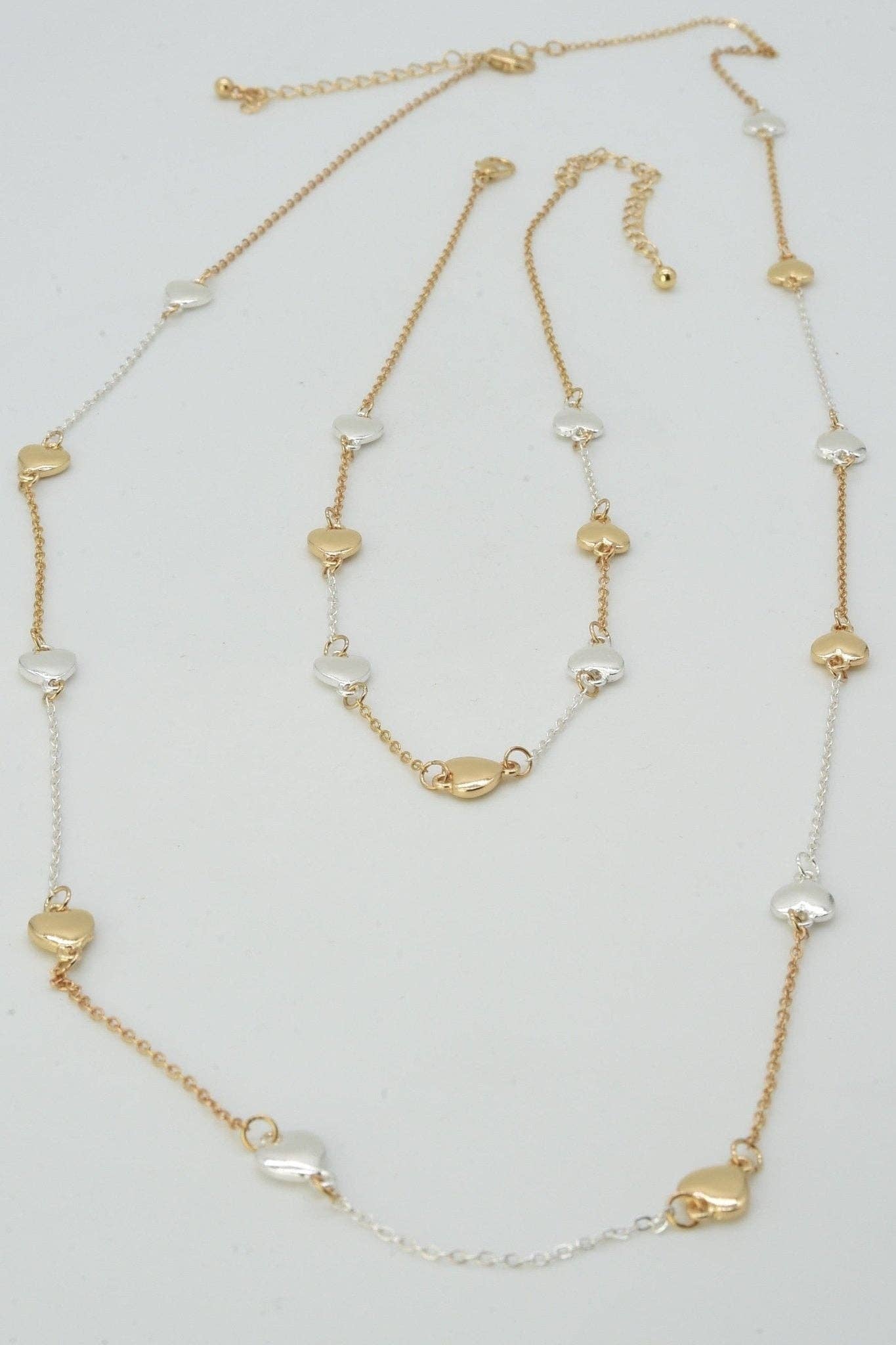 Heart Station Long Necklace: Gold Silver