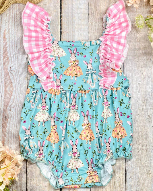 Baby Girl Vintage Bunny Ruffle Romper