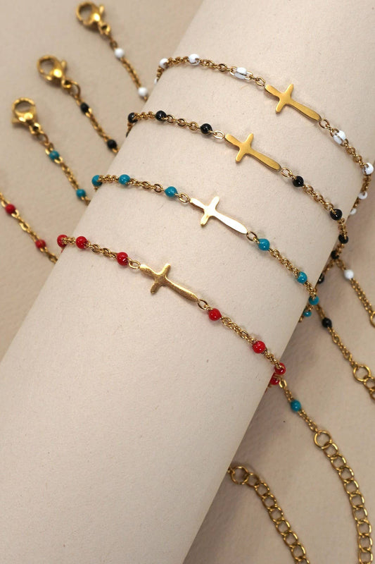 Delicate Enamel Cross Bracelets