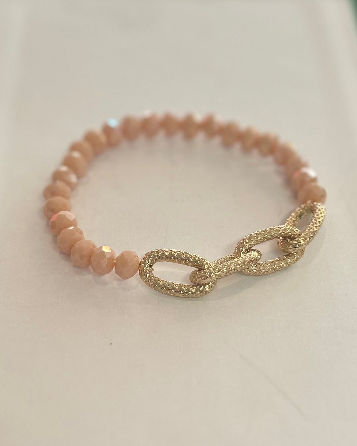 Vintage Soft Pink Faceted Bead Textured Chain Bracelet