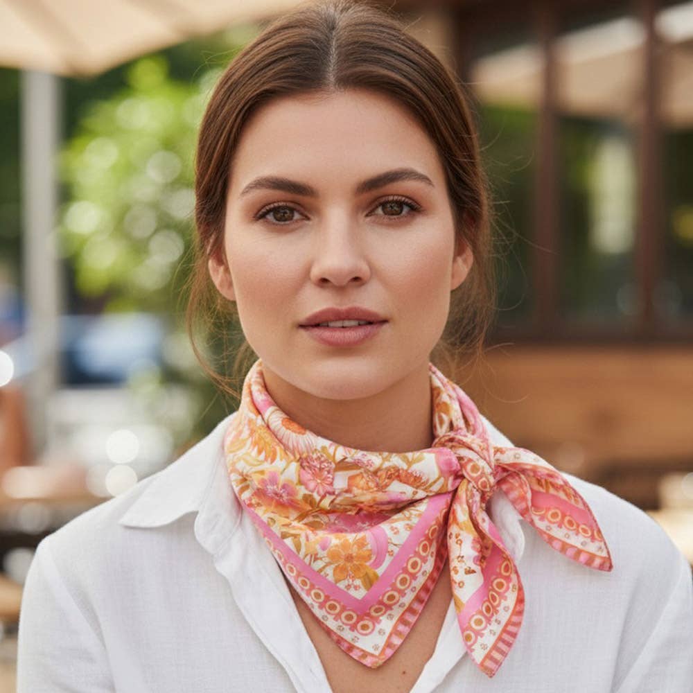 Retro Floral Print Square Bandana Scarf