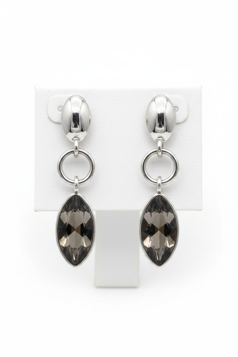 Vintage 1990s Smoky Crystal Geometric Drop Earrings