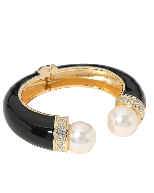 Black Gold Pearl Enamel Hinged Bracelet