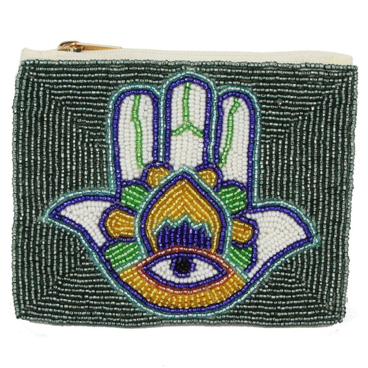 Green Beaded HAMZA Coin Purse
