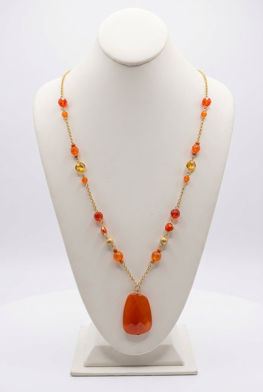 Vintage Poppy Carnelian Statement Pendant