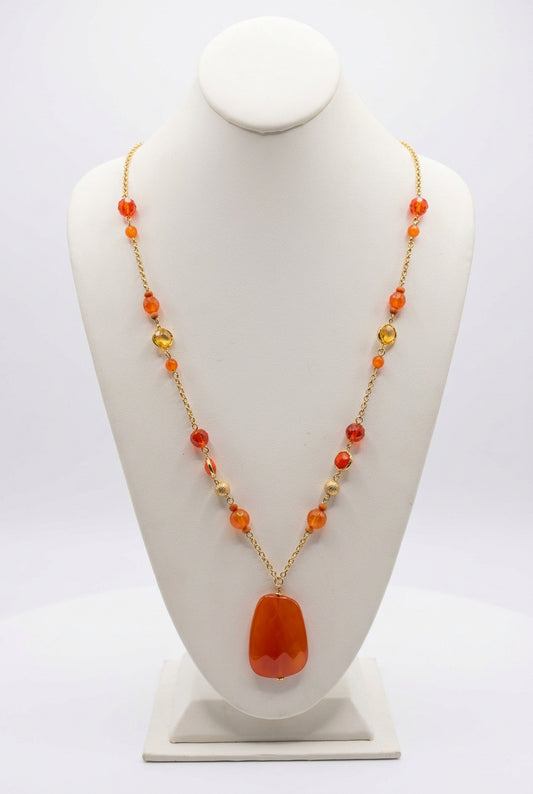 Vintage Poppy Carnelian Statement Pendant