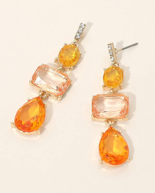 Triple Geometric Stone Cluster Link Drop Earrings