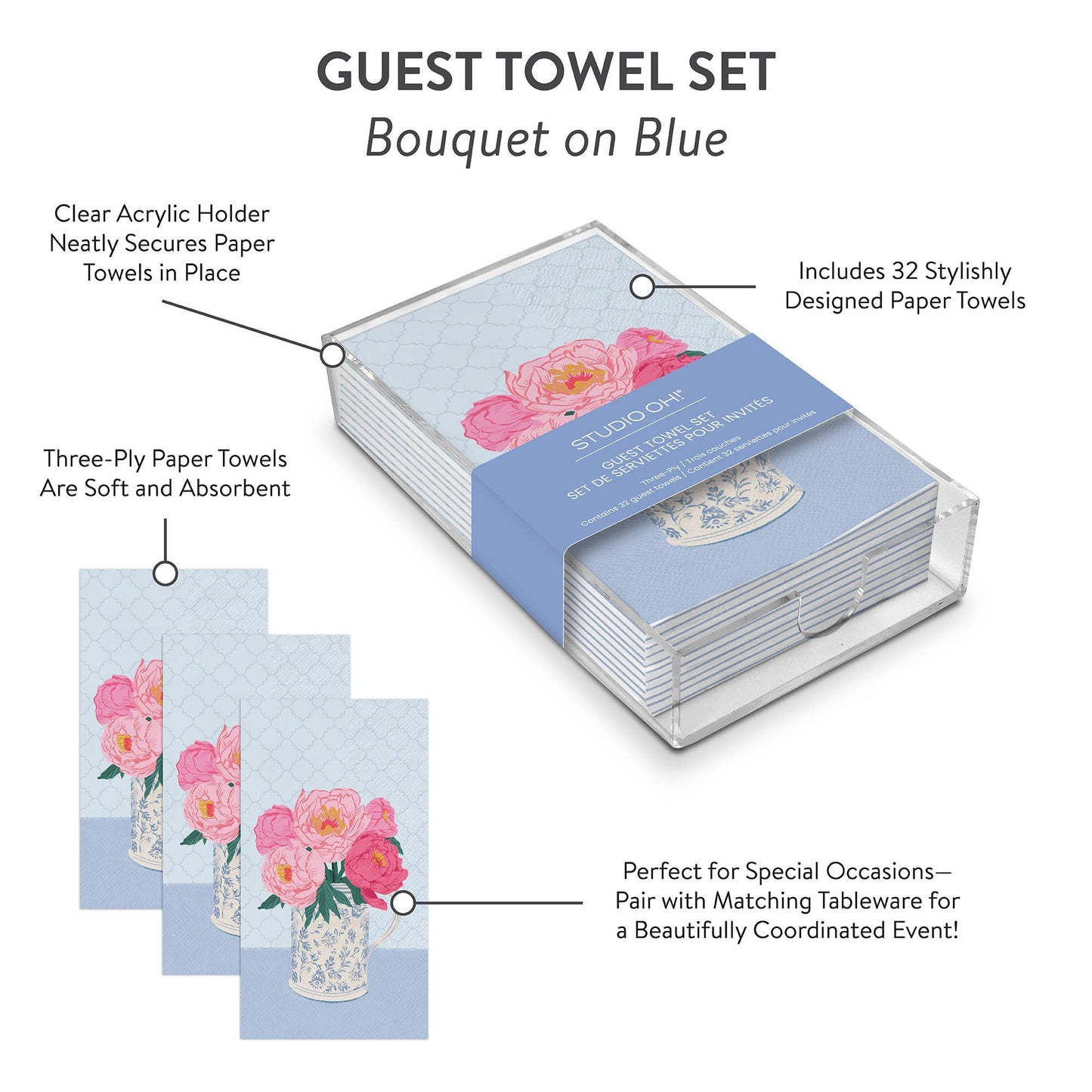 Bouquet on Blue Guest Towel Set