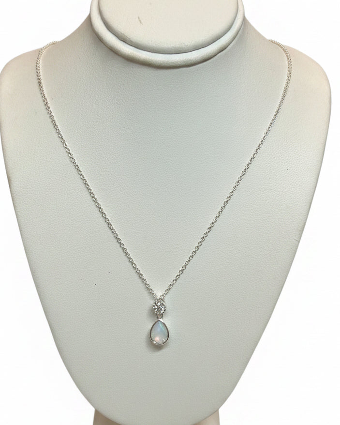 Lunar Glow Teardrop CZ Pendant Necklace