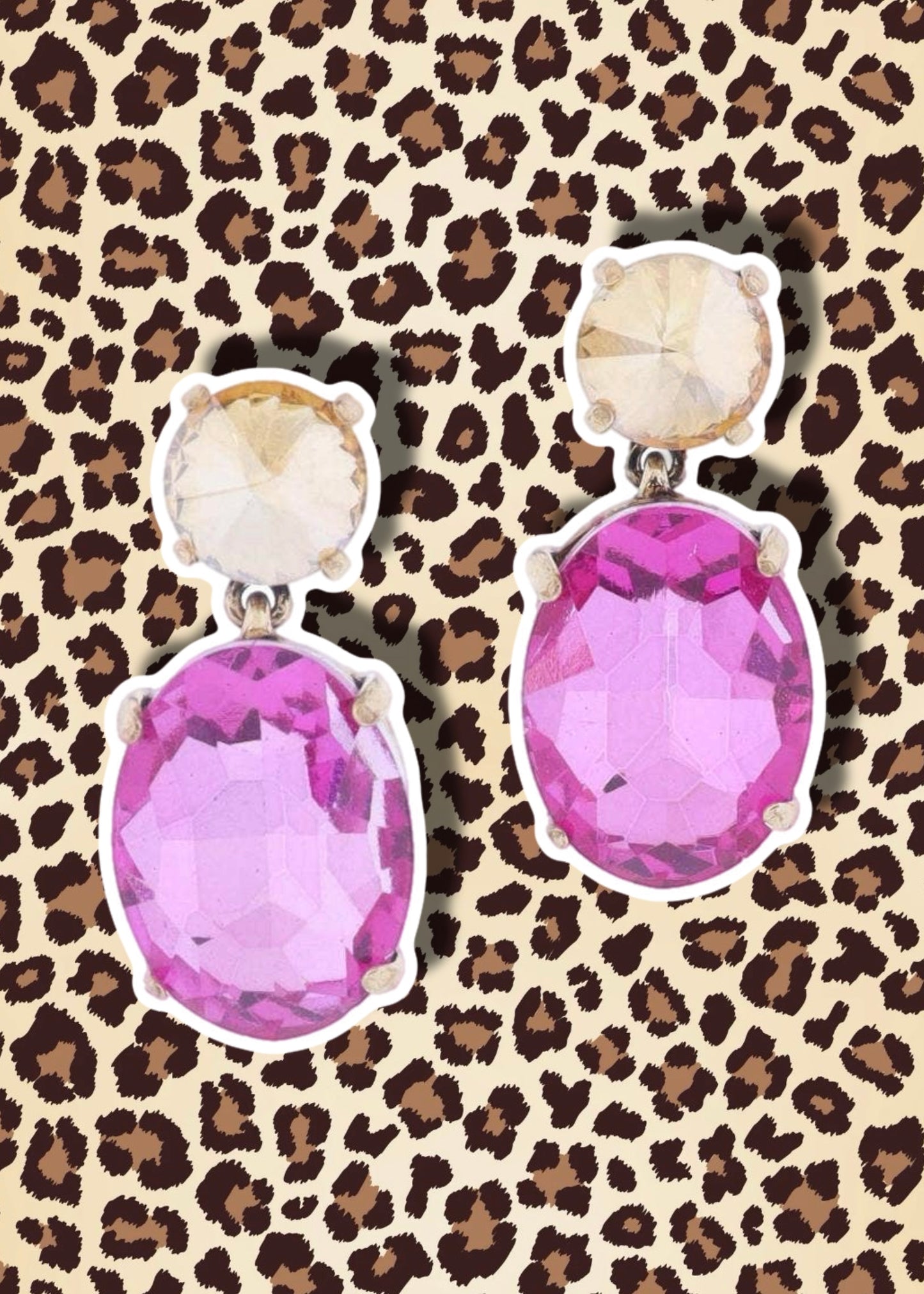 Champagne Crystal Post with Pink Crystal Dangle Earrings