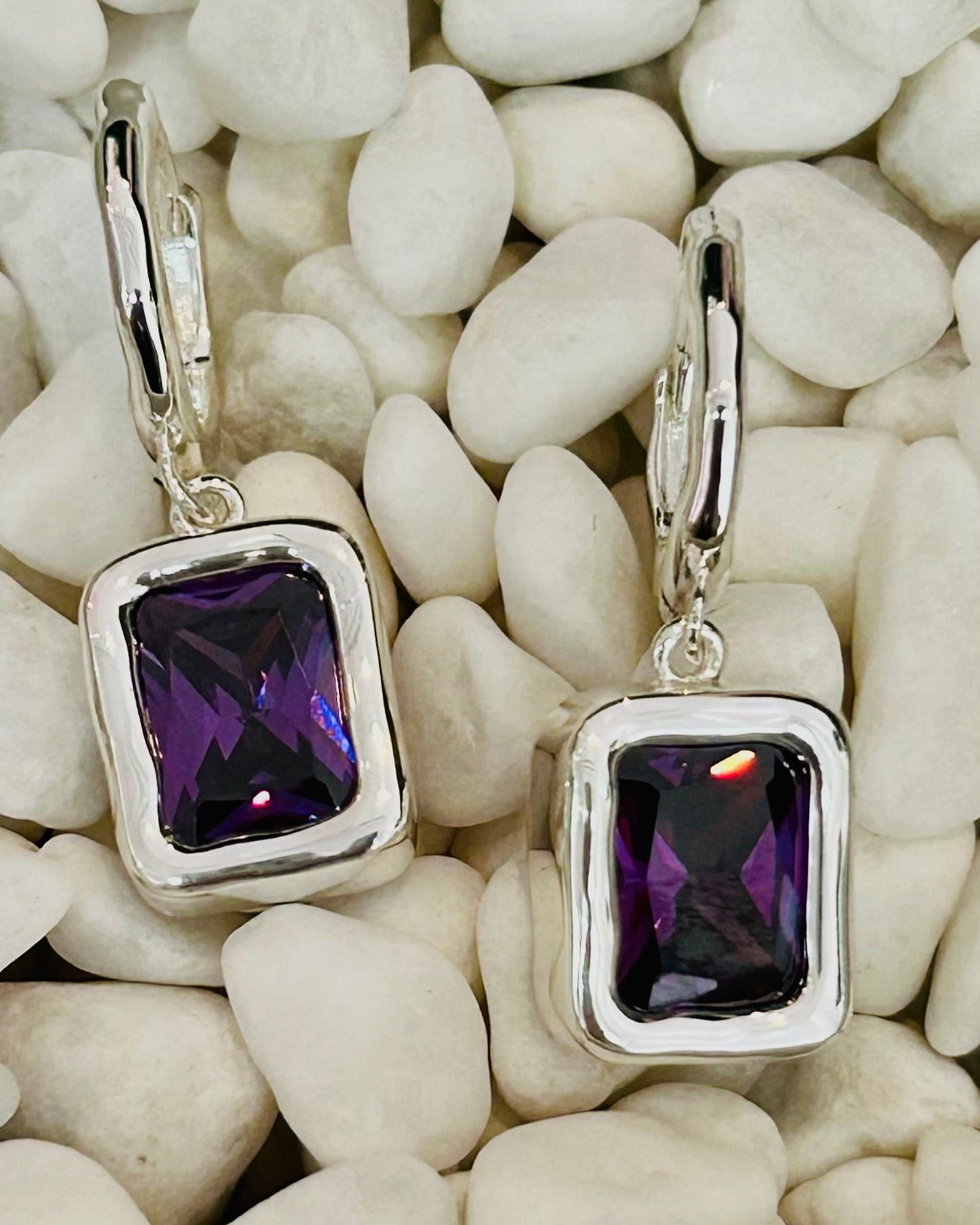 Vintage Midnight Amethyst Bezel Huggie Earrings