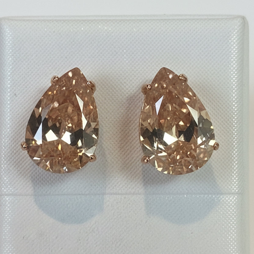 Champagne Teardrop CZ Solitaire Studs