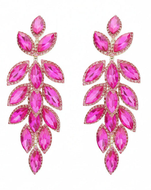 Marquise Stone Cluster Vine Dangle Evening Earrings