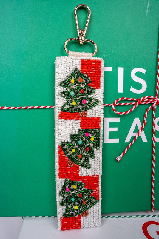 Decked Out White Seed Bead Wristlet Keychain