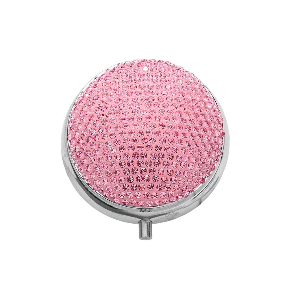 Bling Round Mirror Compact Pill Organizer Case