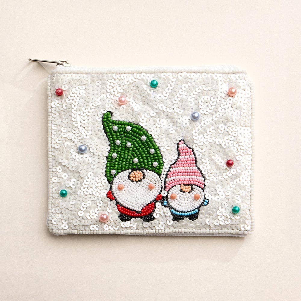 Holiday Gnomes Seed Beaded Mini Pouch Bag