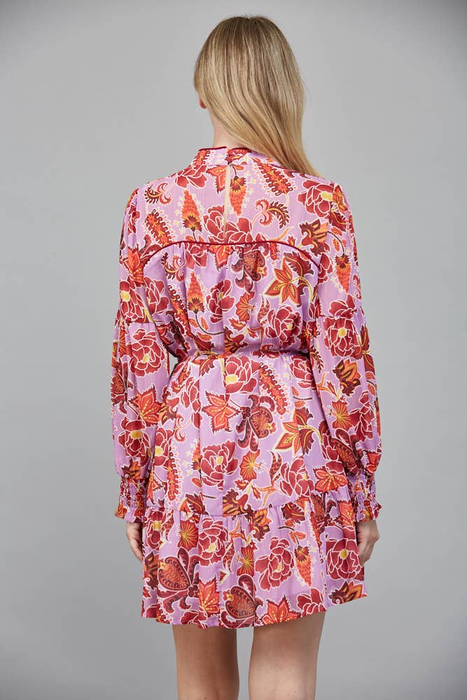 Long Sleeve Lavender Print Mini Dress