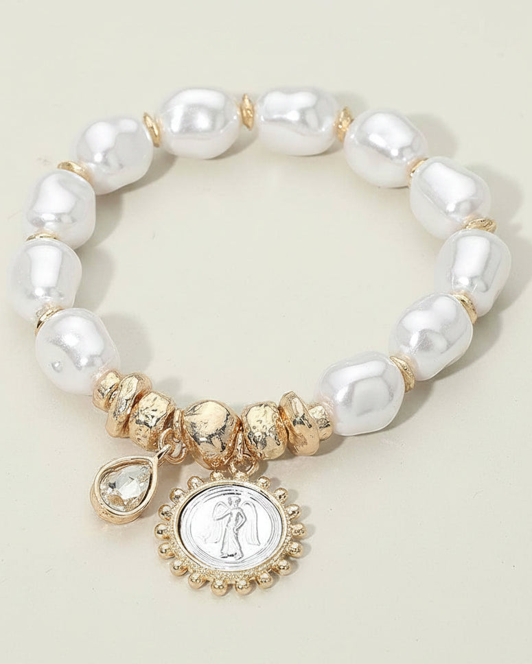 Pendant Detailed Pearl Charm Stretch Bracelet