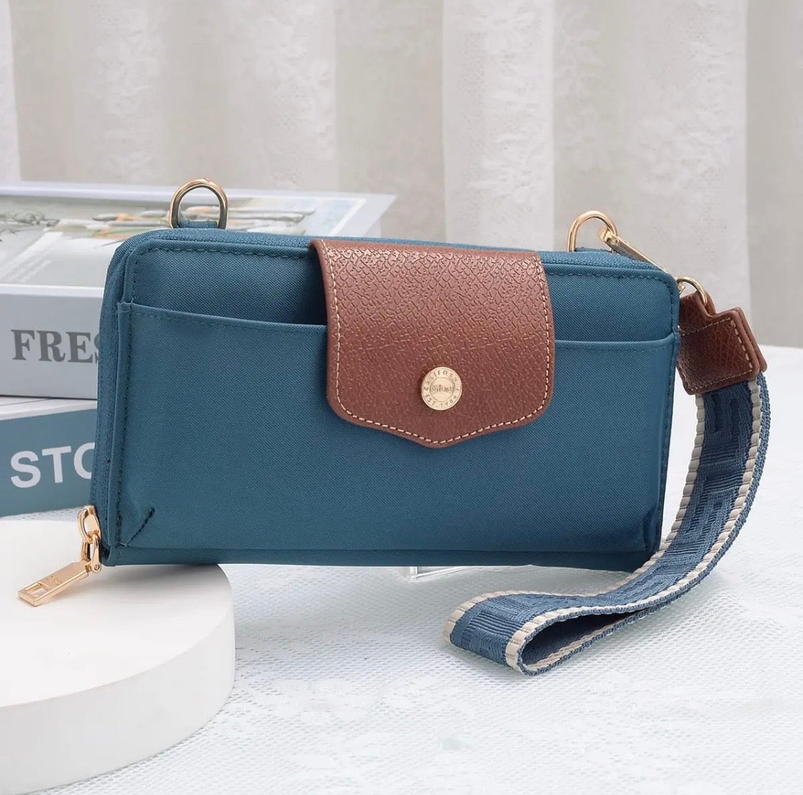 Mila Teal Smartphone Wallet Crossbody with Boho Wristlet