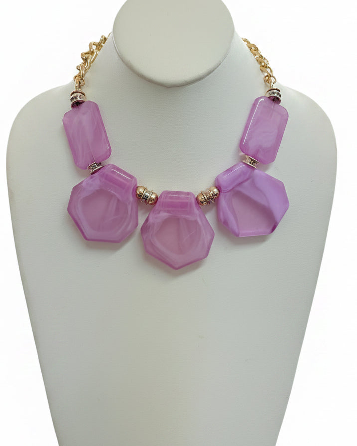 Orchid Pink Lucite Geometric Statement Collar Necklace