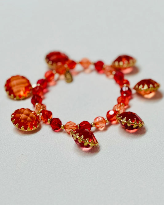 Vintage Joan Rivers Ruby Red & Topaz Crystal Dangle Bracelet