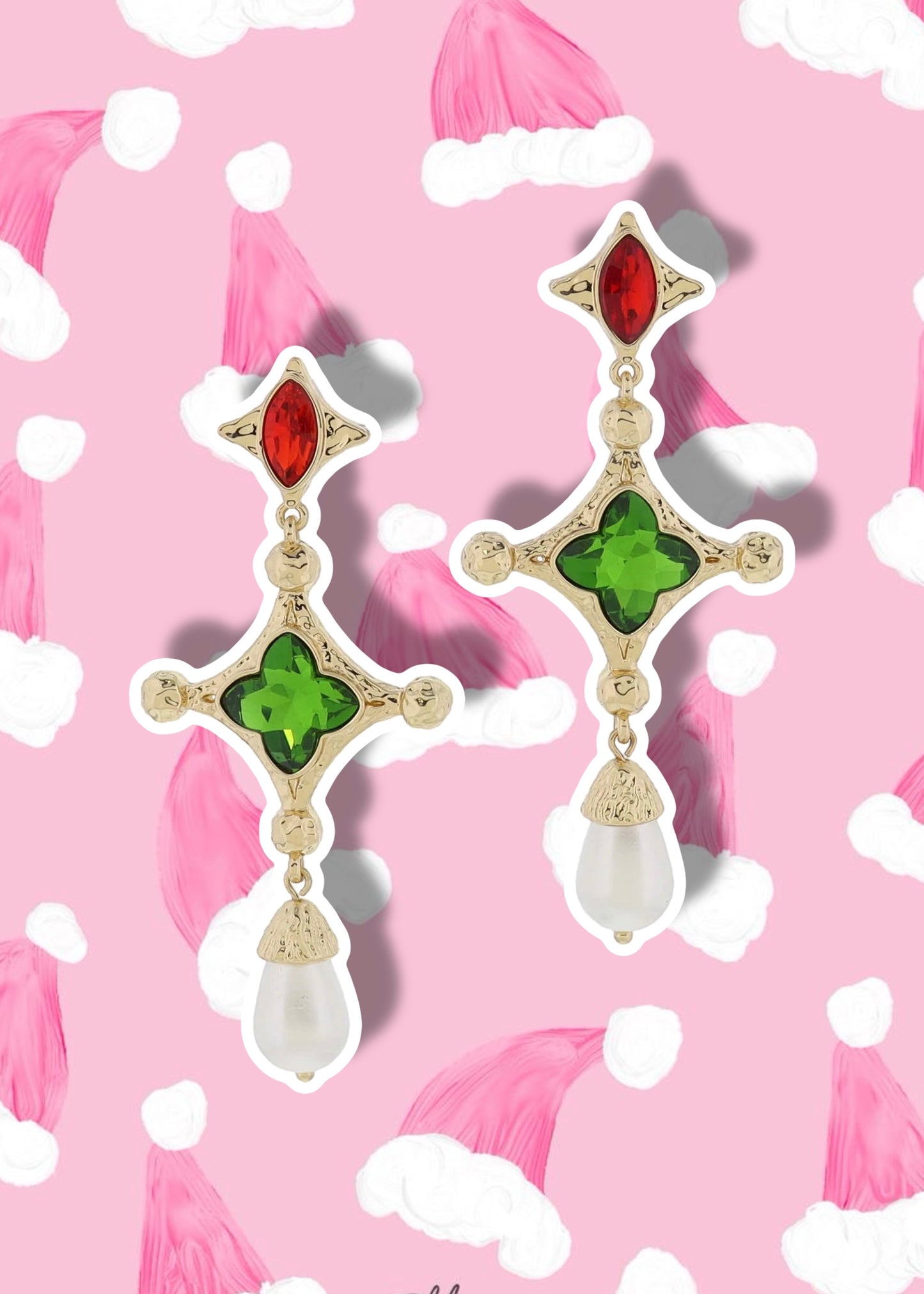 Red & Green Quatrefoil Crystal Earring