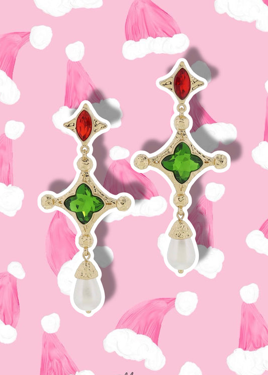 Red & Green Quatrefoil Crystal Earring
