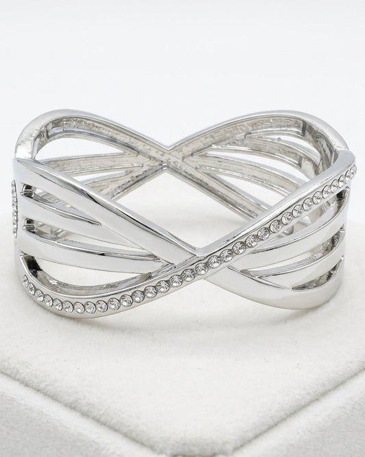 Vintage Crossover Multi-Band Pavé Crystal Hinged Cuff – Silver Tone