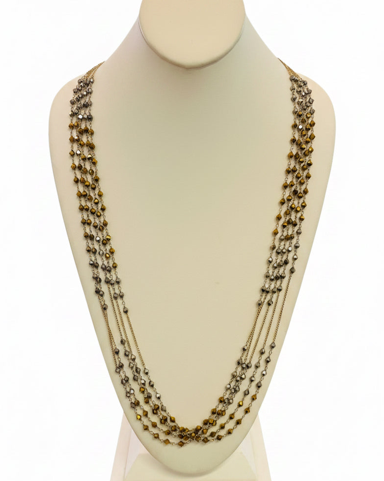 Vintage Faceted Aurora Borealis & Metallic Multi-Strand Cascade Necklace