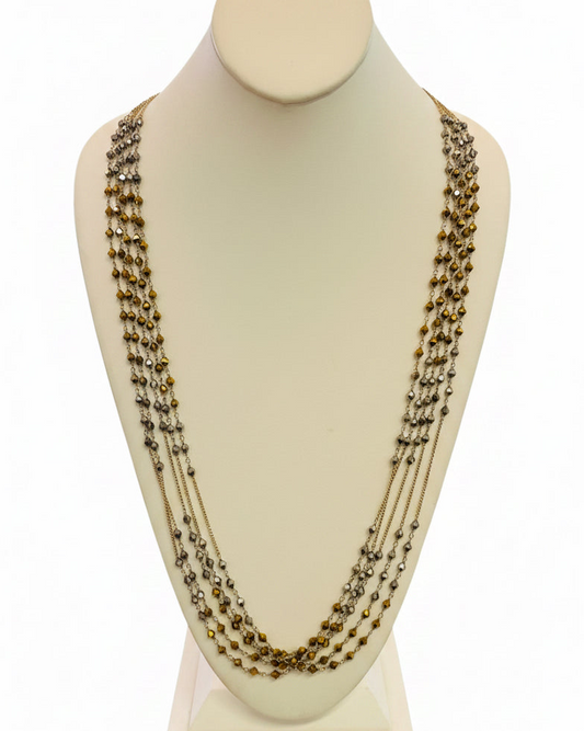 Vintage Faceted Aurora Borealis & Metallic Multi-Strand Cascade Necklace