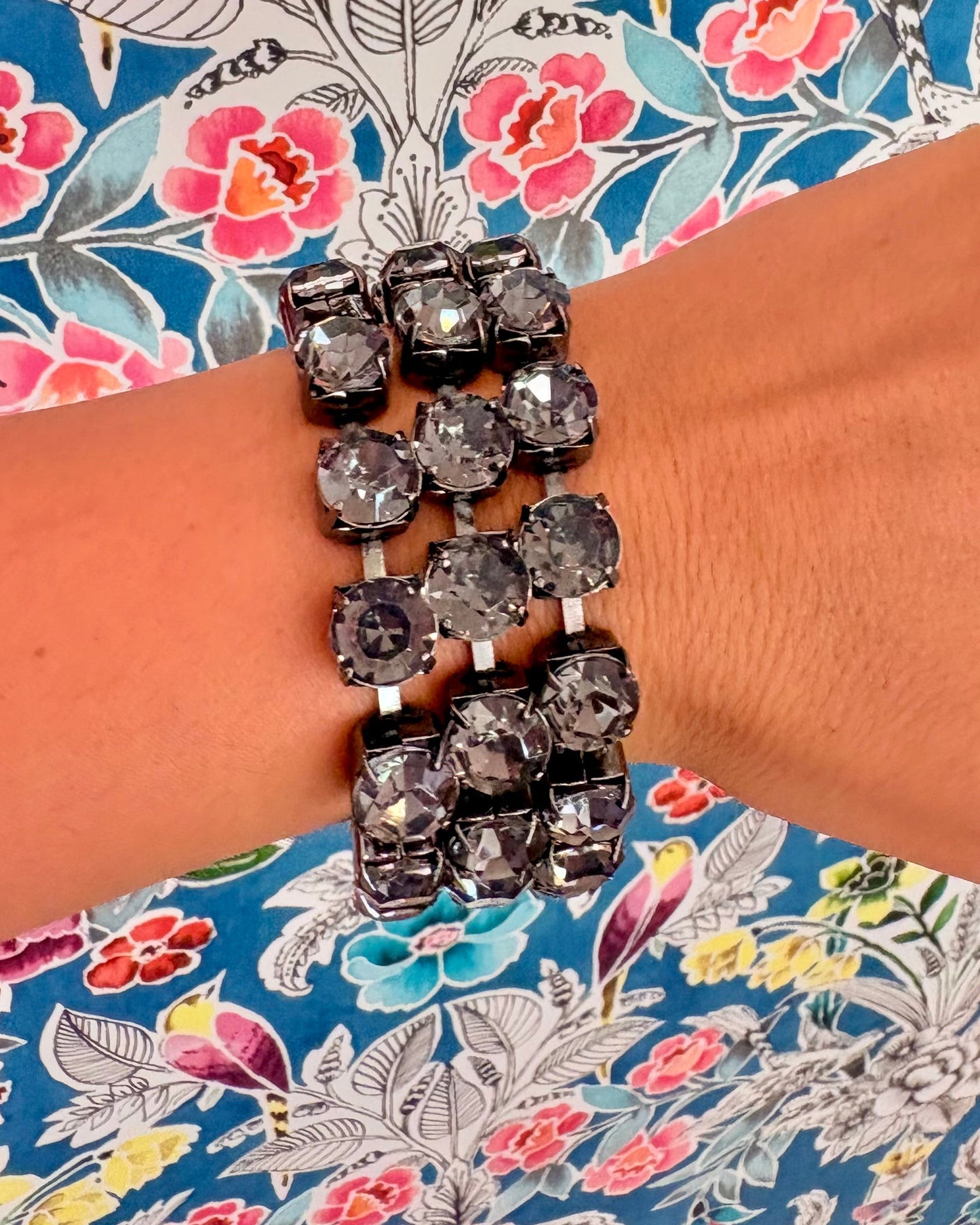 Vintage Triple-Row Rhinestone Cuff