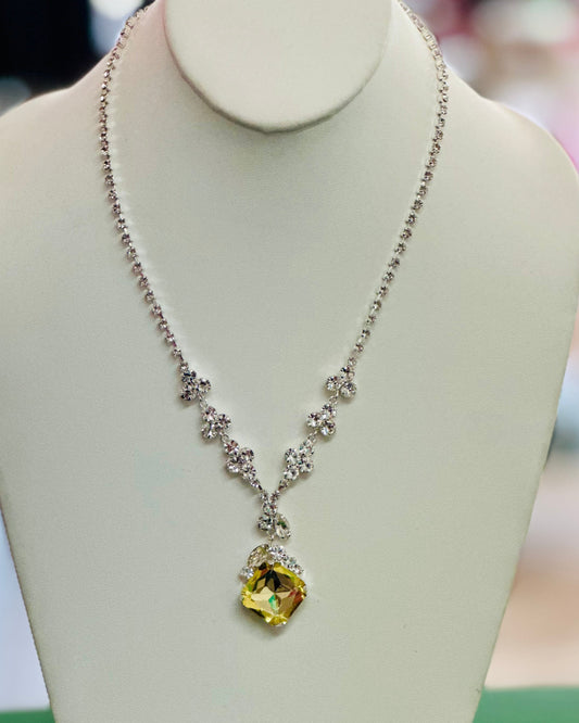 Canary Yellow Crystal Drop Necklace