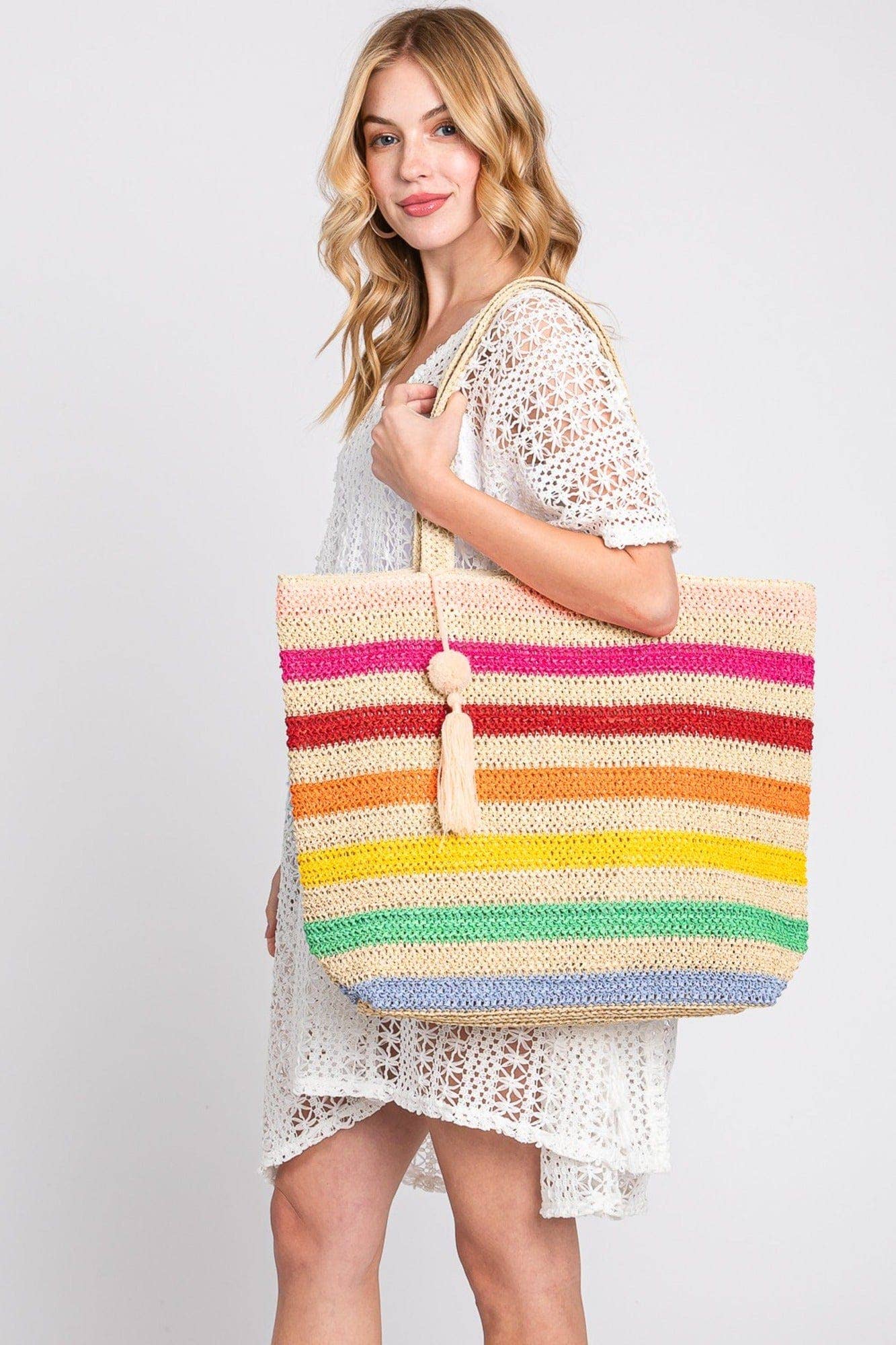 Amara Striped Crochet Women's Tote Bag