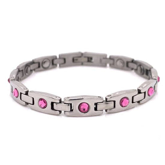 Stainless Steel Pink CZ Breast Cancer Awareness Magnetic Bracelet