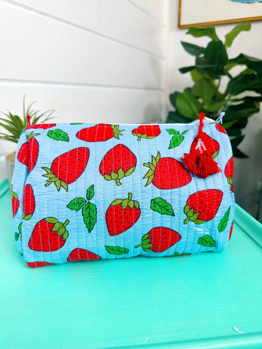 Quilted Strawberry Makeup Bag