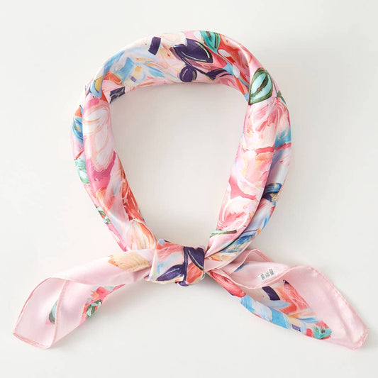 Vibrant Floral Satin Bandana Scarf