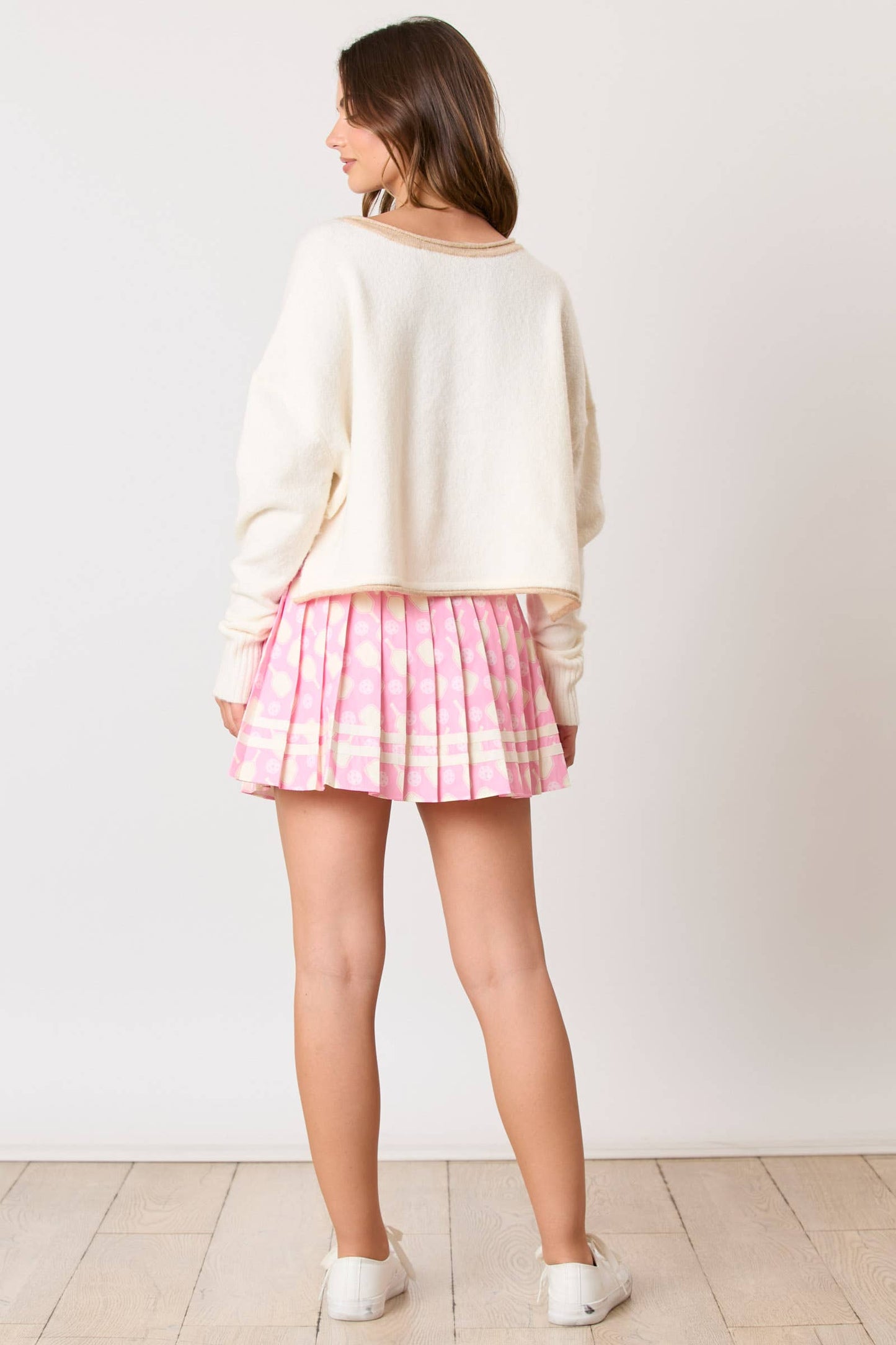 Pickle Ball Printed Pink Pleated Skirt