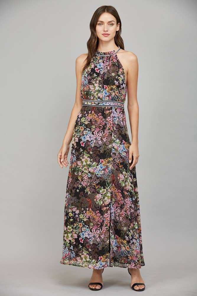 Floral Autumn Halter Maxi Dress