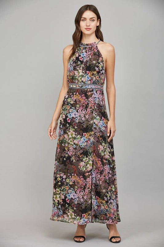 Floral Autumn Halter Maxi Dress