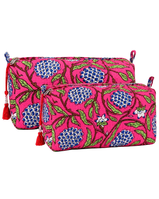 Pink Berry Cotton Quilted Cosmetic Set