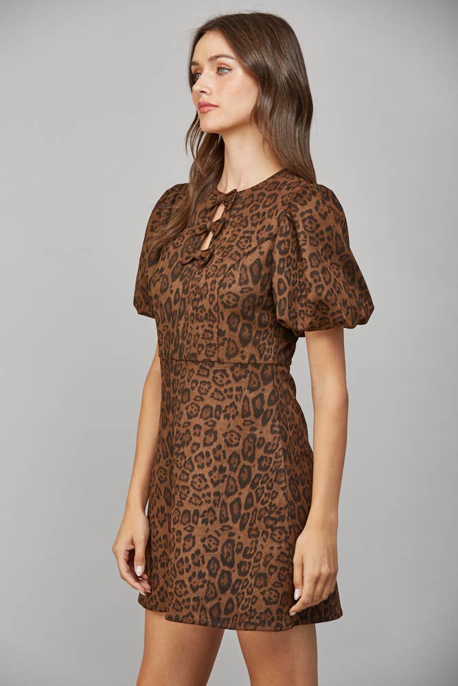 Animal Print Suede Bow Dress