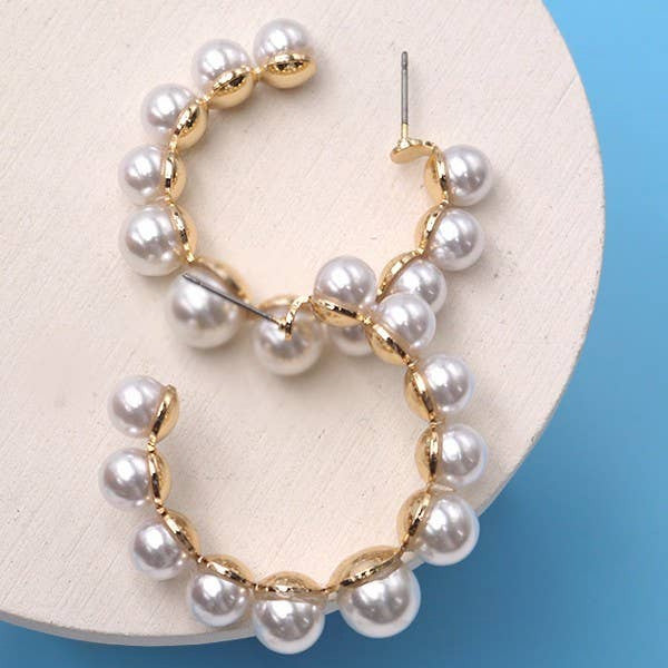 Ivory Pearl Gold Hoop Earrings